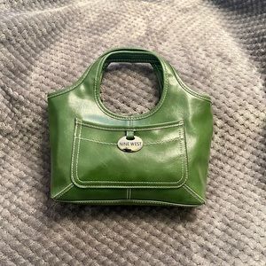 Nine West green handbag with white stitching